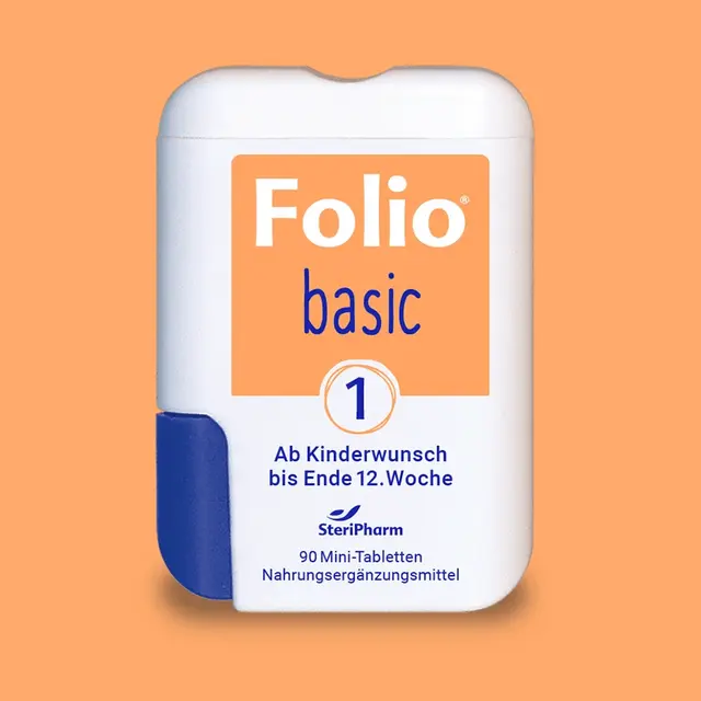 Packshot Folio Basic 1: Folsäure, oranger Hintergrund